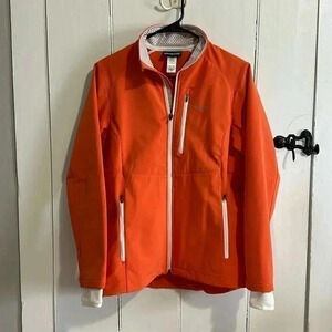 Patagonia Polartec orange and white jacket
